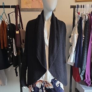 Aritzia Central Park West Black Open Cocoon Cashmere Blend Rib Knit Cardigan